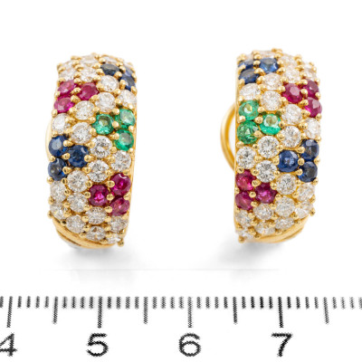 Ruby, Sapphire, Emerald & Diamond Earrings - 2