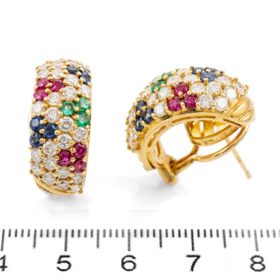Ruby, Sapphire, Emerald & Diamond Earrings - 3