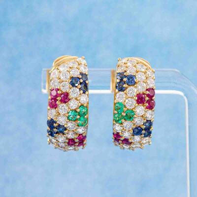 Ruby, Sapphire, Emerald & Diamond Earrings - 6