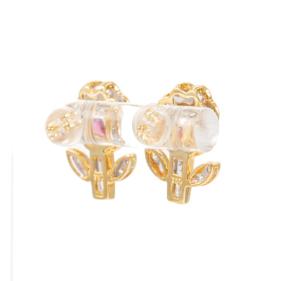 Ruby & Diamond Flower Design Earrings - 4