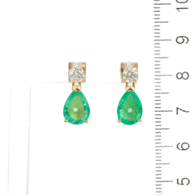 3.98ct Zambian Emerald, Diamond Earrings - 2