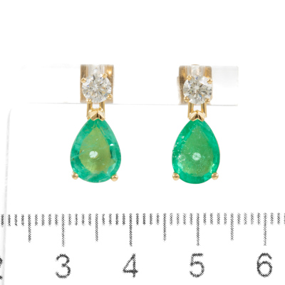 3.98ct Zambian Emerald, Diamond Earrings - 3