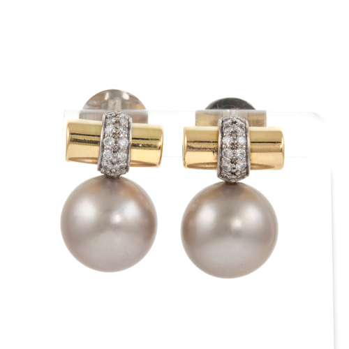 12.3mm Tahitian Pearl & Diamond Earrings