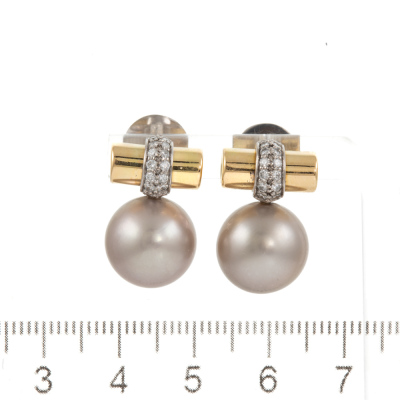 12.3mm Tahitian Pearl & Diamond Earrings - 2