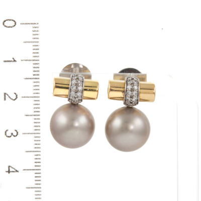12.3mm Tahitian Pearl & Diamond Earrings - 3