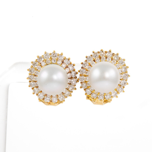 8.8-9.0mm Pearl and Diamond Earrings