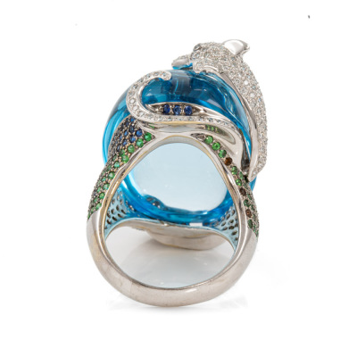 110.98ct Blue Topaz Dolphin Design Ring - 5