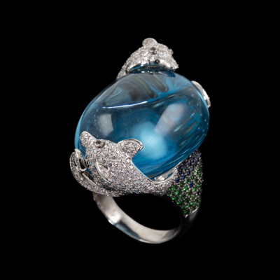 110.98ct Blue Topaz Dolphin Design Ring - 6