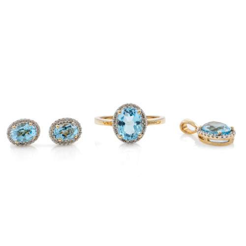 Blue Topaz Ring, Earring & Pendant Set