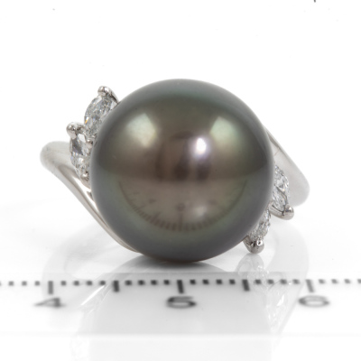 14.5mm Tahitian Pearl and Diamond Ring - 2