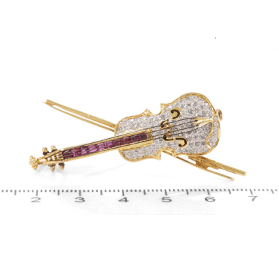 Ruby and Diamond Violin Brooch/Pendant - 2