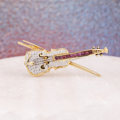 Ruby and Diamond Violin Brooch/Pendant - 5