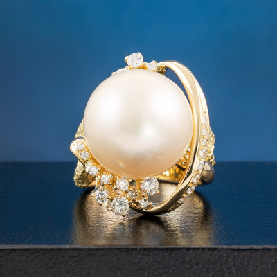 16.2mm Champagne South Sea Pearl Ring - 8
