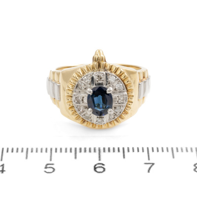 0.97ct Blue Sapphire & Diamond Mens Ring - 2