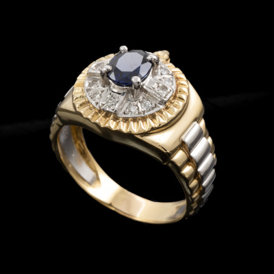0.97ct Blue Sapphire & Diamond Mens Ring - 5