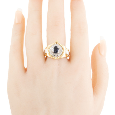 0.97ct Blue Sapphire & Diamond Mens Ring - 6