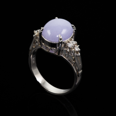 4.98ct Lavender Jade & Diamond Ring - 5