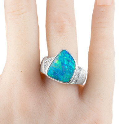 Boulder Opal & Diamond Ring - 6
