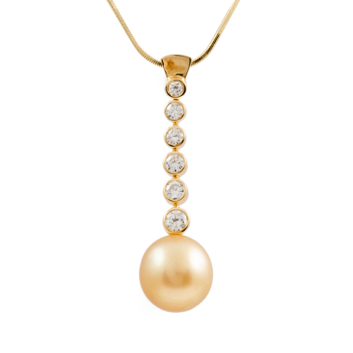 11.1mm Golden Pearl and Diamond Pendant