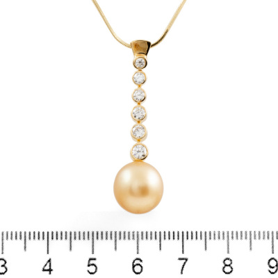 11.1mm Golden Pearl and Diamond Pendant - 2