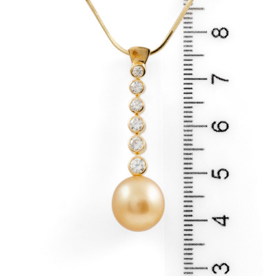11.1mm Golden Pearl and Diamond Pendant - 3