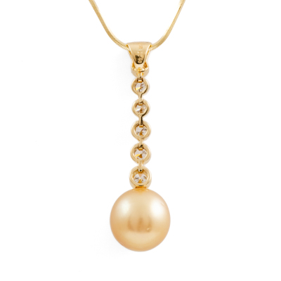 11.1mm Golden Pearl and Diamond Pendant - 4