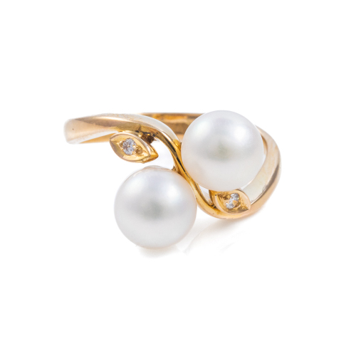 Akoya Pearl and Diamond Ring