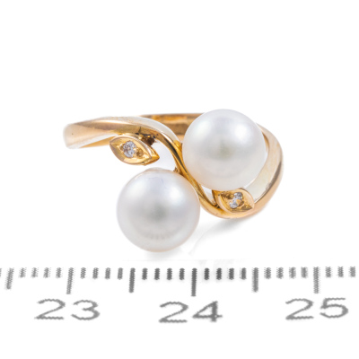 Akoya Pearl and Diamond Ring - 2