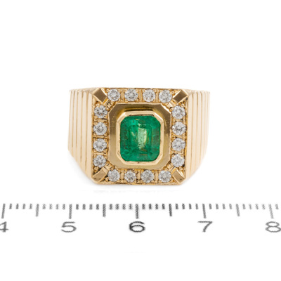 1.48ct Emerald and Diamond Mens Ring - 2