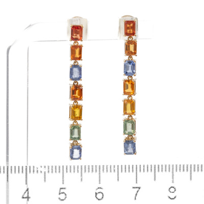 4.20ct Multi-coloured Sapphire Earrings - 2