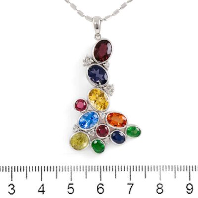 Mixed Gemstone & Diamond Pendant - 2