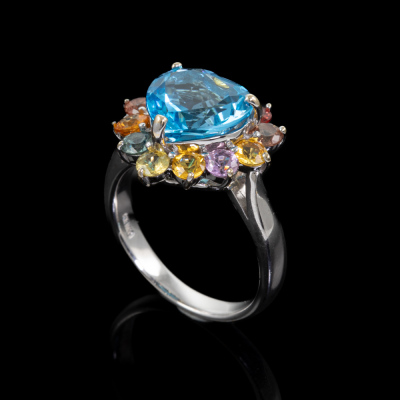 Topaz & Multi-Coloured Sapphire Ring - 5