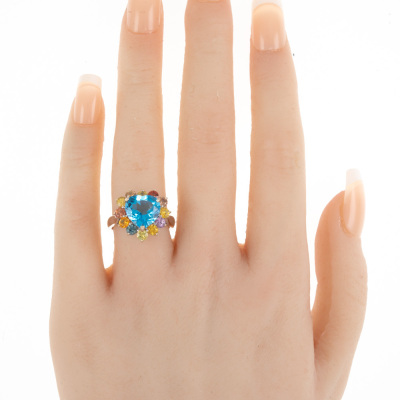 Topaz & Multi-Coloured Sapphire Ring - 6
