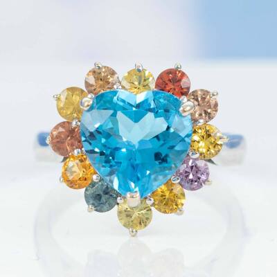 Topaz & Multi-Coloured Sapphire Ring - 7
