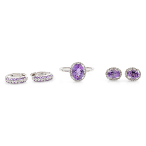 Amethyst Ring and Two Pairs of Earrings