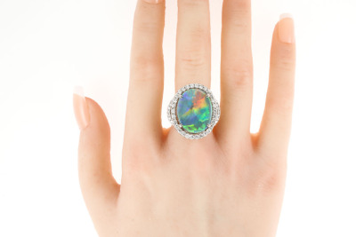 9.64ct Solid Black Opal and Diamond Ring - 9
