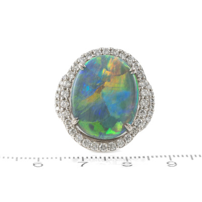 9.64ct Solid Black Opal and Diamond Ring - 10