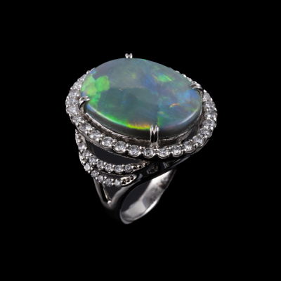 9.64ct Solid Black Opal and Diamond Ring - 13