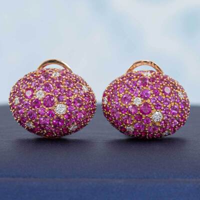 5.12cts Pink Sapphire & Diamond Earrings - 5