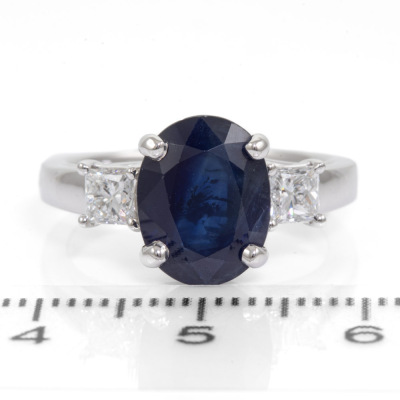 3.84ct Blue Sapphire and Diamond Ring - 2