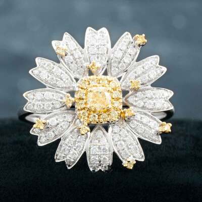 0.70ct Yellow & White Diamond Ring - 7