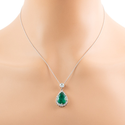 6.76ct Zambian Emerald & Diamond Pendant - 6