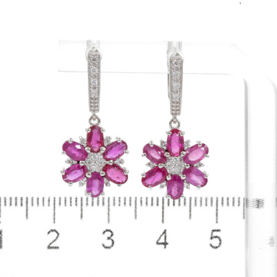 3.18ct Burmese Ruby and Diamond Earrings - 3