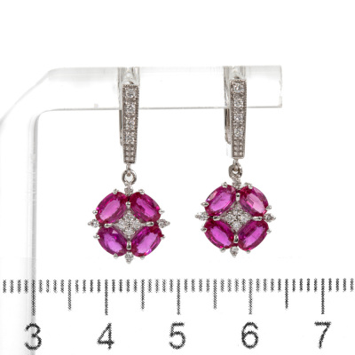 3.20ct Burmese Ruby and Diamond Earrings - 3