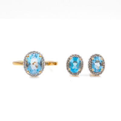 Blue Topaz & Diamond Ring & Earring Set