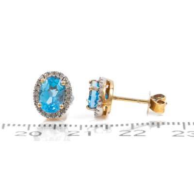 Blue Topaz & Diamond Ring & Earring Set - 4