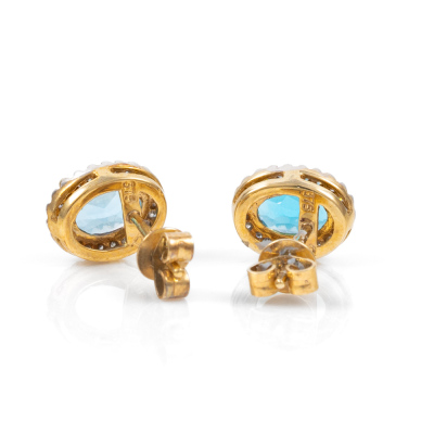 Blue Topaz & Diamond Ring & Earring Set - 5