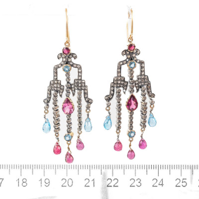 Gemstone & Diamond Chandelier Earrings - 2