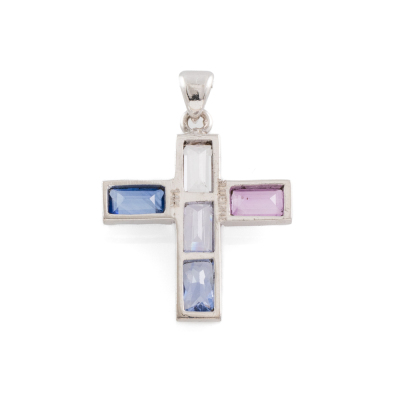 Unheated Sapphire Cross Pendant - 6