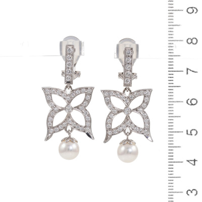 7.0mm Cultured Pearl & Diamond Earrings - 2